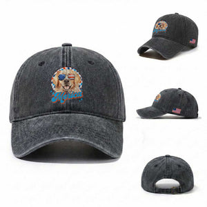 Funny Golden Retriever Merica Washed Cotton Baseball Cap 4th of July Dog Mom Dad Patriotic USA Retro 90s TS10 Washed Cap Universal Fit Dark Gray Print Your Wear