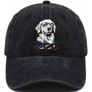 Merica Golden Retriever Washed Cotton Baseball Cap 4th of July Dog Patriotic Dog Mom TS10 Washed Cap Universal Fit Black Print Your Wear