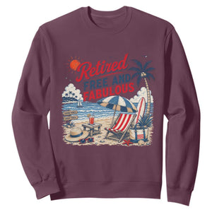 Retirement Gifts For Her Sweatshirt Retro Retired Free And Fabulous Beach Summer Vacation Vintage