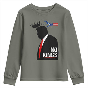 No Kings Youth Sweatshirt Funny Resist Meme TS10 Military Green Print Your Wear
