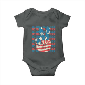 No Kings In America Baby Onesie USA Flag Peace Sign Hand 4th of July Patriotic TS10 Dark Heather Print Your Wear