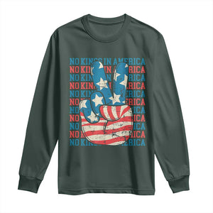 No Kings In America Long Sleeve Shirt USA Flag Peace Sign Hand 4th of July Patriotic TS10 Dark Forest Green Print Your Wear