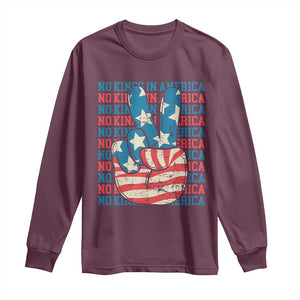 No Kings In America Long Sleeve Shirt USA Flag Peace Sign Hand 4th of July Patriotic TS10 Maroon Print Your Wear