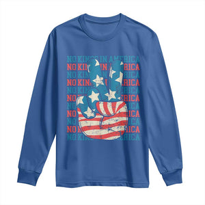 No Kings In America Long Sleeve Shirt USA Flag Peace Sign Hand 4th of July Patriotic TS10 Royal Blue Print Your Wear
