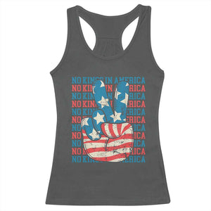No Kings In America Racerback Tank Top USA Flag Peace Sign Hand 4th of July Patriotic TS10 Dark Heather Print Your Wear