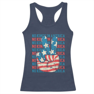 No Kings In America Racerback Tank Top USA Flag Peace Sign Hand 4th of July Patriotic TS10 Navy Print Your Wear