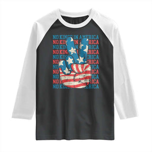 No Kings In America Raglan Shirt USA Flag Peace Sign Hand 4th of July Patriotic TS10 Black White Print Your Wear