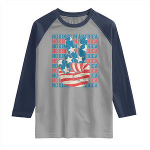 No Kings In America Raglan Shirt USA Flag Peace Sign Hand 4th of July Patriotic TS10 Sport Gray Navy Print Your Wear