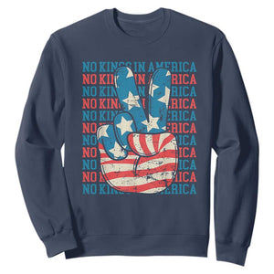 No Kings In America Sweatshirt USA Flag Peace Sign Hand 4th of July Patriotic TS10 Navy Print Your Wear
