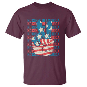 No Kings In America T Shirt USA Flag Peace Sign Hand 4th of July Patriotic TS10 Maroon Print Your Wear