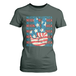 No Kings In America T Shirt For Women USA Flag Peace Sign Hand 4th of July Patriotic TS10 Dark Forest Green Print Your Wear