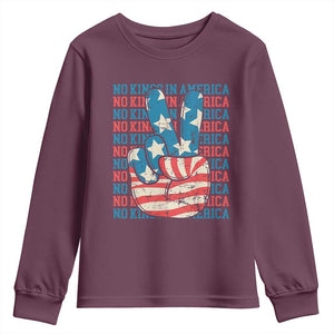 No Kings In America Youth Sweatshirt USA Flag Peace Sign Hand 4th of July Patriotic TS10 Maroon Print Your Wear