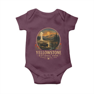 Vintage Yellowstone National Park Vintage Bison Geyser Baby Onesie Wyoming Montana Idaho Hiking Camping