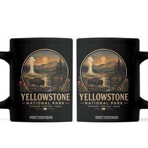 Vintage Yellowstone National Park Vintage Bison Geyser Coffee Mug Wyoming Montana Idaho Hiking Camping