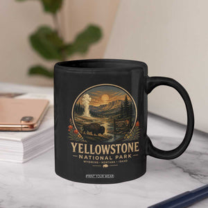 Vintage Yellowstone National Park Vintage Bison Geyser Coffee Mug Wyoming Montana Idaho Hiking Camping