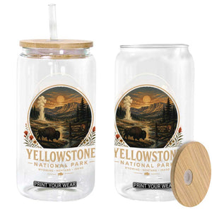 Vintage Yellowstone National Park Vintage Bison Geyser Glass Can Wyoming Montana Idaho Hiking Camping