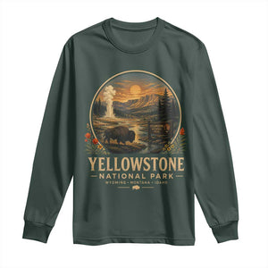 Vintage Yellowstone National Park Vintage Bison Geyser Long Sleeve Shirt Wyoming Montana Idaho Hiking Camping