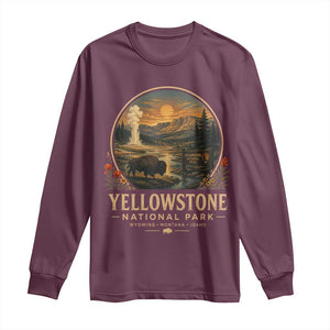 Vintage Yellowstone National Park Vintage Bison Geyser Long Sleeve Shirt Wyoming Montana Idaho Hiking Camping