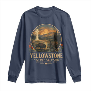 Vintage Yellowstone National Park Vintage Bison Geyser Long Sleeve Shirt Wyoming Montana Idaho Hiking Camping