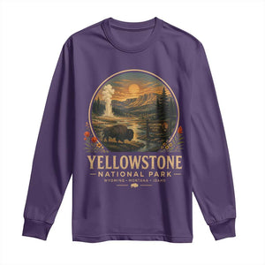 Vintage Yellowstone National Park Vintage Bison Geyser Long Sleeve Shirt Wyoming Montana Idaho Hiking Camping
