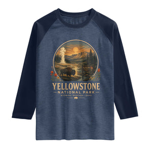 Vintage Yellowstone National Park Vintage Bison Geyser Raglan Shirt Wyoming Montana Idaho Hiking Camping