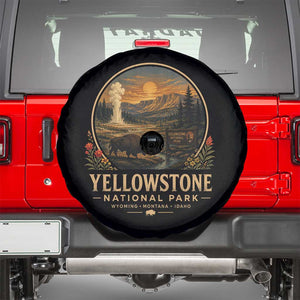Vintage Yellowstone National Park Vintage Bison Geyser Spare Tire Cover Wyoming Montana Idaho Hiking Camping