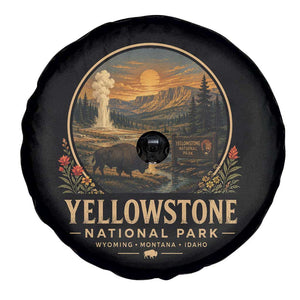 Vintage Yellowstone National Park Vintage Bison Geyser Spare Tire Cover Wyoming Montana Idaho Hiking Camping