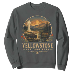Vintage Yellowstone National Park Vintage Bison Geyser Sweatshirt Wyoming Montana Idaho Hiking Camping
