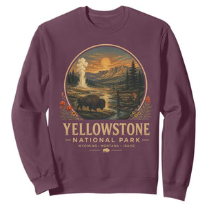 Vintage Yellowstone National Park Vintage Bison Geyser Sweatshirt Wyoming Montana Idaho Hiking Camping