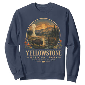 Vintage Yellowstone National Park Vintage Bison Geyser Sweatshirt Wyoming Montana Idaho Hiking Camping