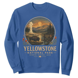 Vintage Yellowstone National Park Vintage Bison Geyser Sweatshirt Wyoming Montana Idaho Hiking Camping