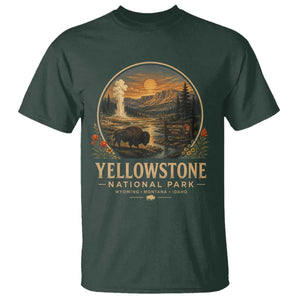 Vintage Yellowstone National Park Vintage Bison Geyser T Shirt Wyoming Montana Idaho Hiking Camping TS10 Dark Forest Green Print Your Wear