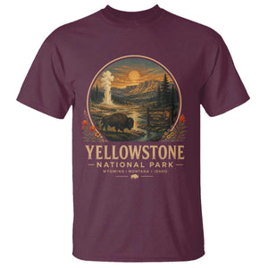 Vintage Yellowstone National Park Vintage Bison Geyser T Shirt Wyoming Montana Idaho Hiking Camping TS10 Maroon Print Your Wear
