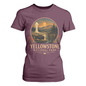 Vintage Yellowstone National Park Vintage Bison Geyser T Shirt For Women Wyoming Montana Idaho Hiking Camping