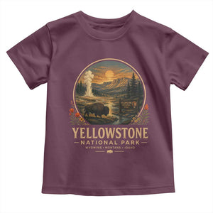 Vintage Yellowstone National Park Vintage Bison Geyser Toddler T Shirt Wyoming Montana Idaho Hiking Camping