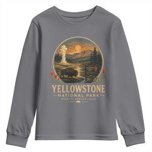 Vintage Yellowstone National Park Vintage Bison Geyser Youth Sweatshirt Wyoming Montana Idaho Hiking Camping