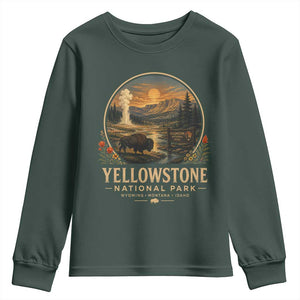 Vintage Yellowstone National Park Vintage Bison Geyser Youth Sweatshirt Wyoming Montana Idaho Hiking Camping