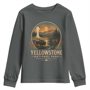 Vintage Yellowstone National Park Vintage Bison Geyser Youth Sweatshirt Wyoming Montana Idaho Hiking Camping