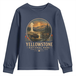 Vintage Yellowstone National Park Vintage Bison Geyser Youth Sweatshirt Wyoming Montana Idaho Hiking Camping