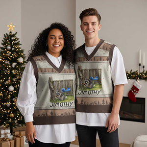 Jimothy Raccoon V-Neck Knit Sweater Vest Cute Seattle Trash Panda Viral Meme