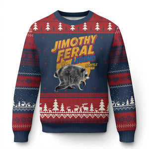Vintage Jimothy Raccoon Ugly Christmas Sweater Feral Legend Seattle WA Trash Panda Meme