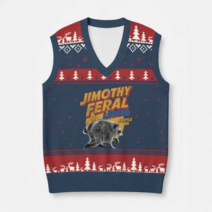 Vintage Jimothy Raccoon V-Neck Knit Sweater Vest Feral Legend Seattle WA Trash Panda Meme