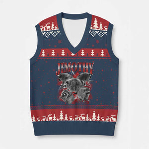 Jimothy Raccoon V-Neck Knit Sweater Vest Vintage 90s Bootleg Rap Style Funny Meme