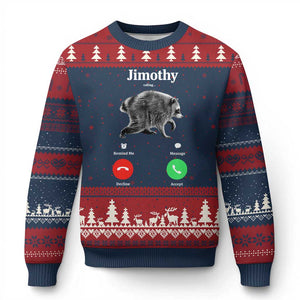 Jimothy Calling Phone Call Seattle Raccoon Ugly Christmas Sweater
