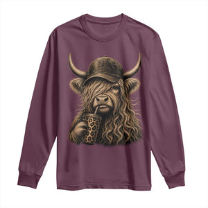 Highland Cow Funny Cute Coffee Lover Graphic Long Sleeve Shirt