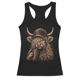 Highland Cow Funny Cute Coffee Lover Graphic Racerback Tank Top
