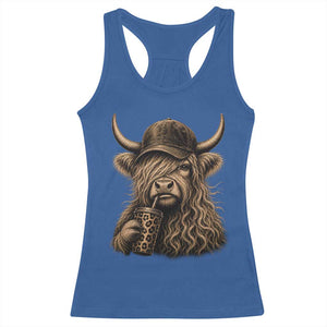 Highland Cow Funny Cute Coffee Lover Graphic Racerback Tank Top