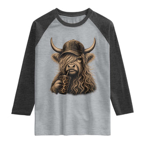 Highland Cow Funny Cute Coffee Lover Graphic Raglan Shirt