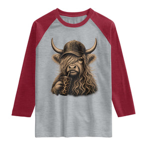 Highland Cow Funny Cute Coffee Lover Graphic Raglan Shirt