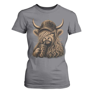 Highland Cow Funny Cute Coffee Lover Graphic T Shirt For Women